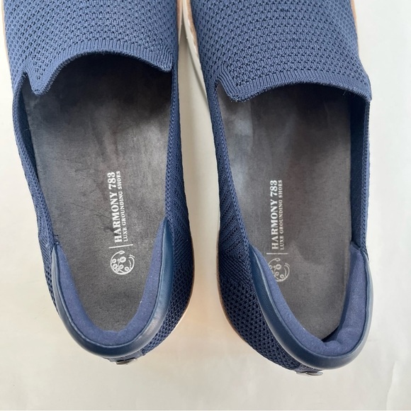 Navy Blue White Slip-On Loafers Bamboo Knit Upper Unisex Men's 10.5 Women's 12 - Picture 4 of 6